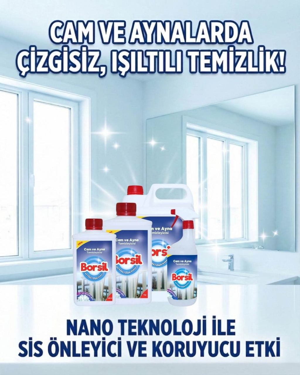 Borsil Cam Ve Ayna Temizleyici Nano Teknoloji Parlatıcı